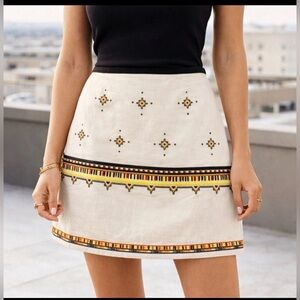 A Loves A Embroidered Cotton Linen Mini Skirt Side Zip XSmall Aztec NWT Boho